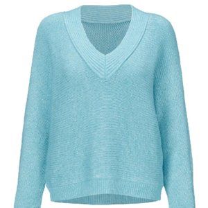 Cabi 4282 Frosty Sweater Blue Crochet V-Neck - EUC